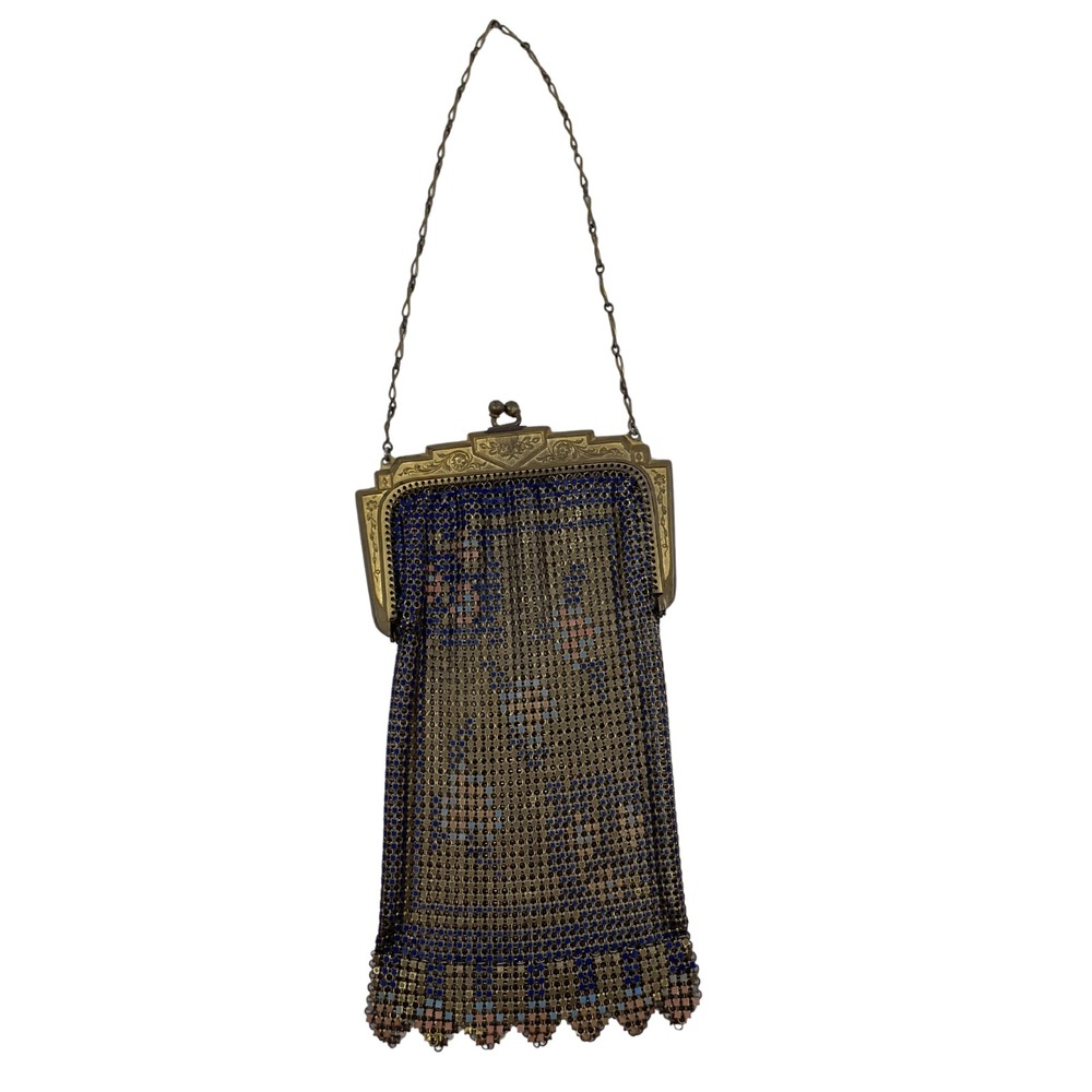 Antique Whiting & Davis Mesh Purse Navy Blue Art Deco Flapper Bag - Picture 2 of 14